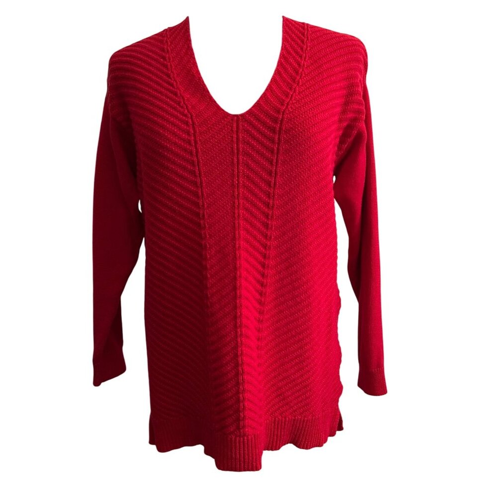 Chaps Womens Red V-Neck Knitted Sweater Size M 100% Cotton